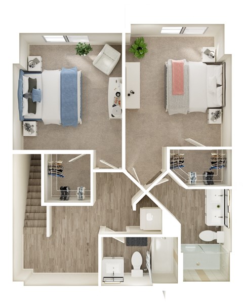 a stylized floor plan of a 1 bedroom apartment